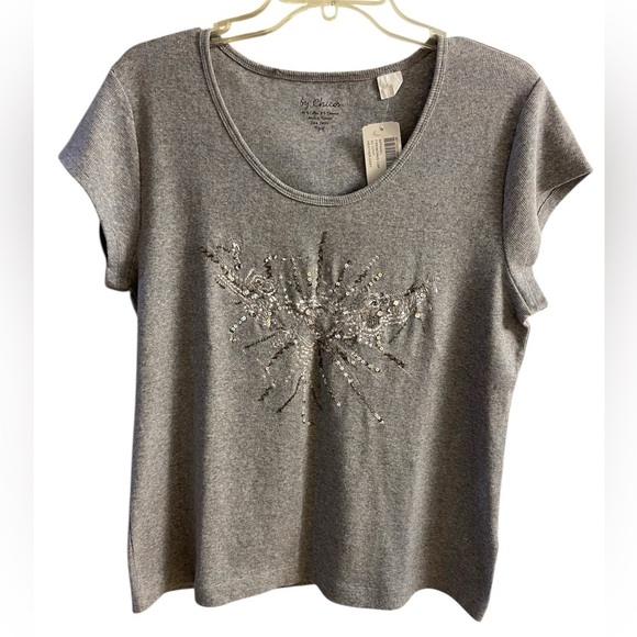 Chico's Fireworks Heather Gray Shirt Cap Sleeves XL NWT - Picture 1 of 6